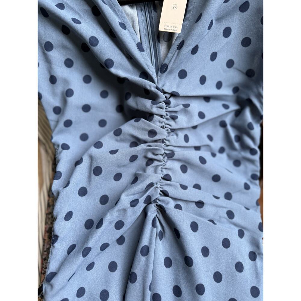NWT Lisa Says Gah Oxford Dot Ruched Midi Dress Blue Polka Dot XS - Picture 10 of 11